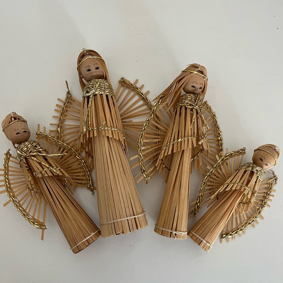 Vintage 4PC wicker angel Christmas holiday ornaments - Picture 2 of 4